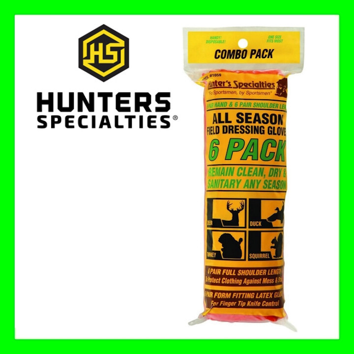 6 Pack - Field Dressing Gloves Plastic Shoulder by Hunters Specialties HS-01059
