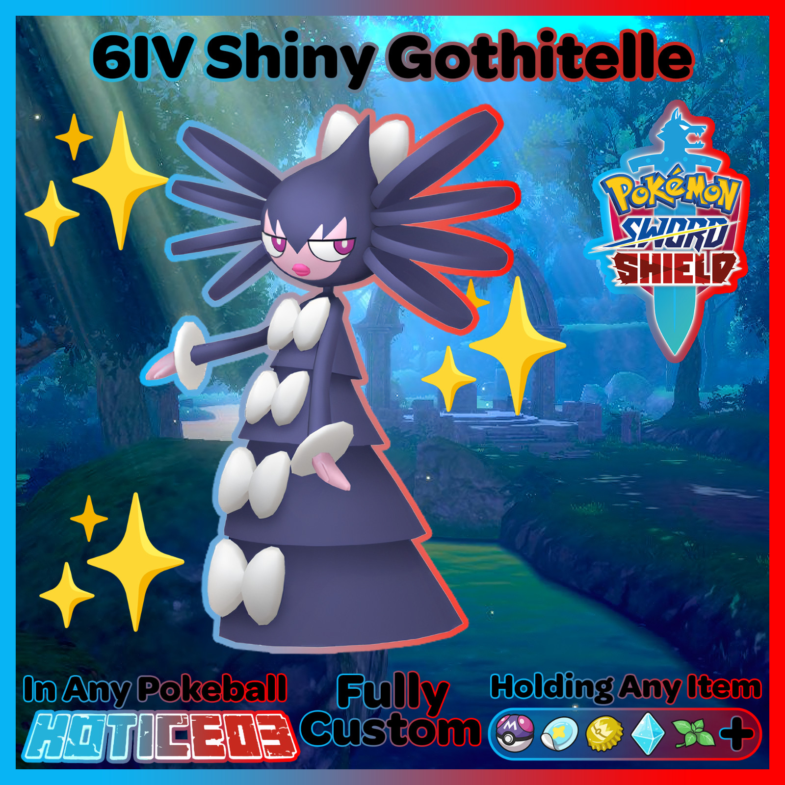 GOTHITELLE ✨ Ultra SHINY 6IV ✨ Pokemon SWORD and SHIELD lv100 EVs +MasterBall