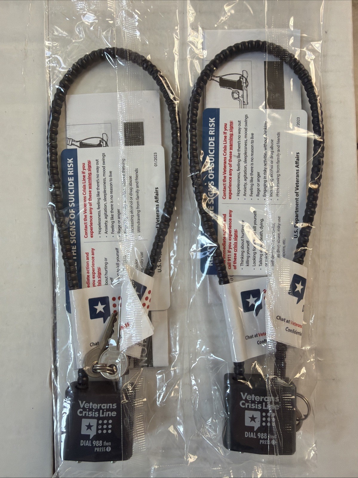 Veterans Crisis Line Lot Of 2~ GUN LOCK with 2 KEYS~Black~30 mm ~ New In Package