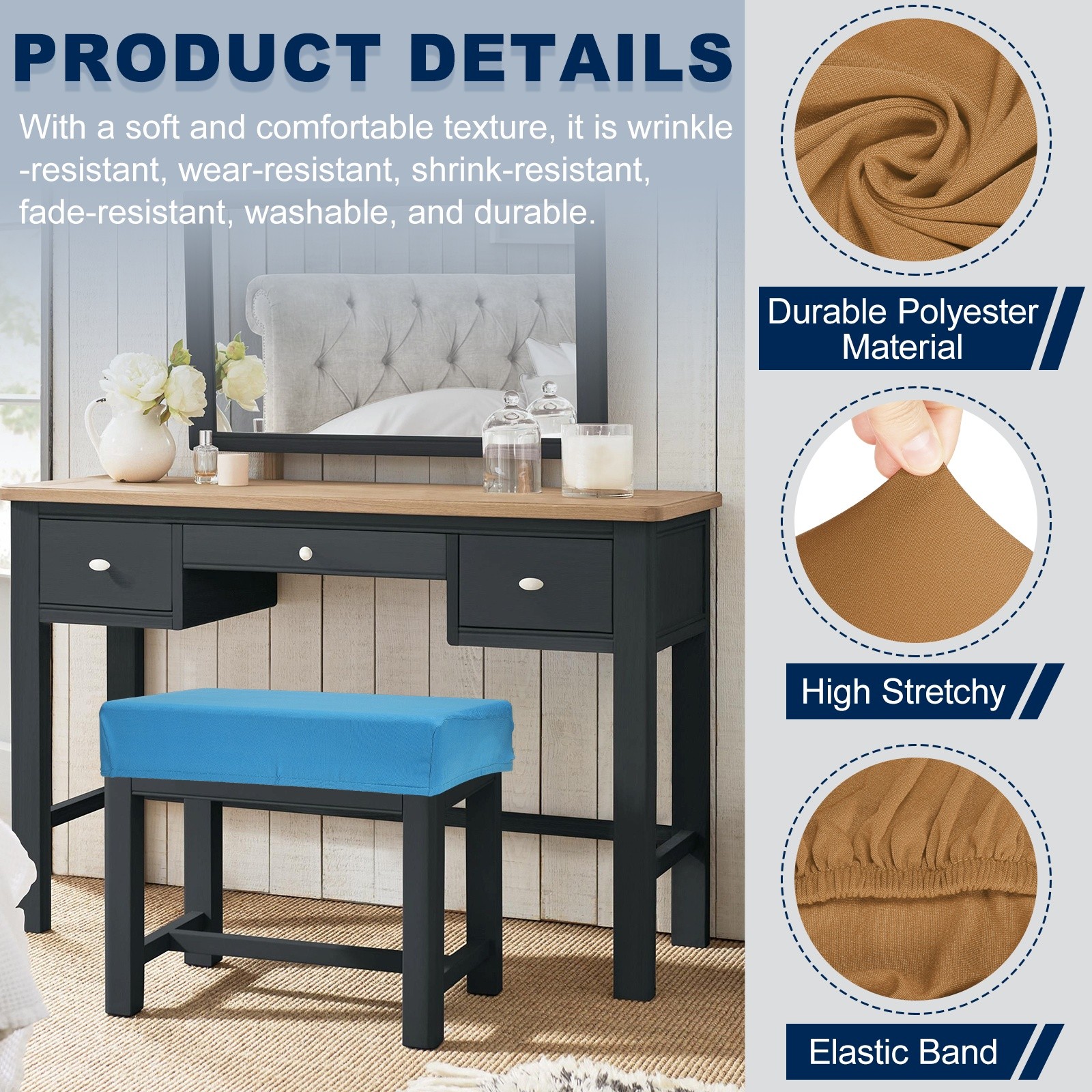 Bar Stool Cover Rectangle, Stretch Barstool Slipcover(Dark Khaki, 2Pcs)