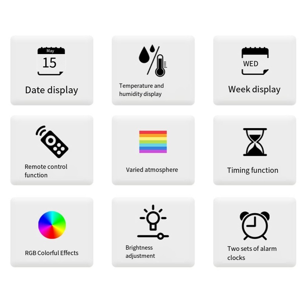 RGB Wall Clock with Remote Control Date Temp Humidity and Timer Function