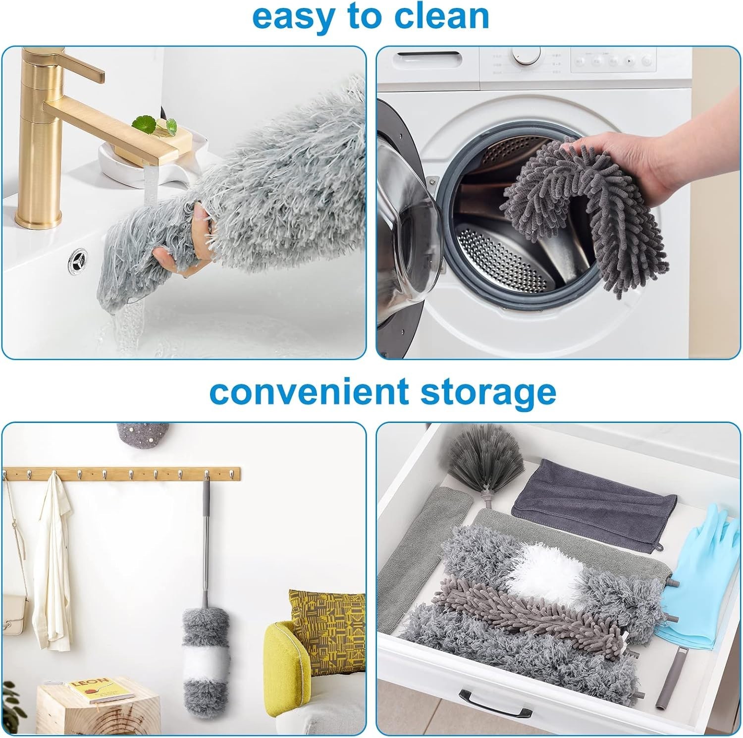 Microfiber Extendable Feather Duster 11pcs with 100" Extension Pole, Washable...