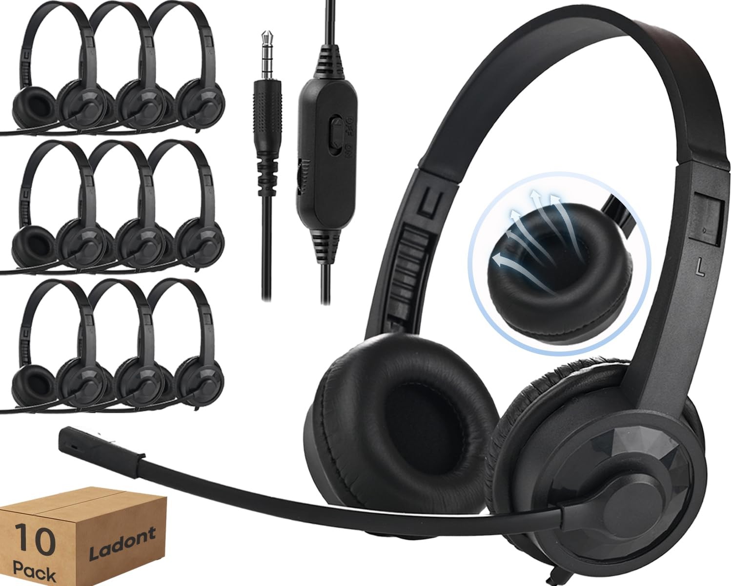 Bulk Headphones with Microphone for Classroom (10 Pack),6ft Ultra-Long Line, ...