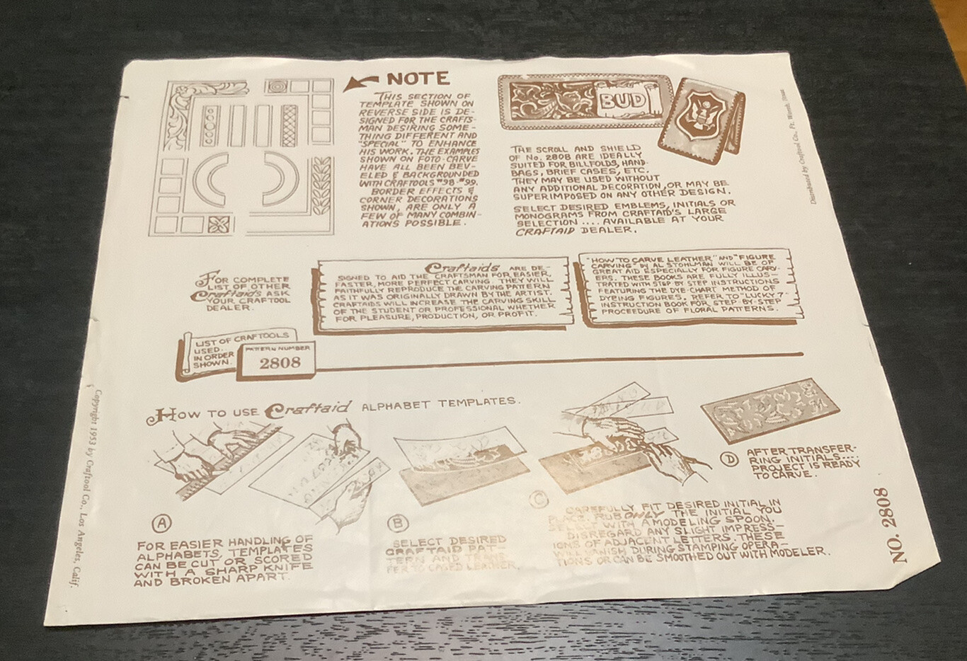 Leatherwork Carving Pattern Alphabet Letters Craftaid No. 2808