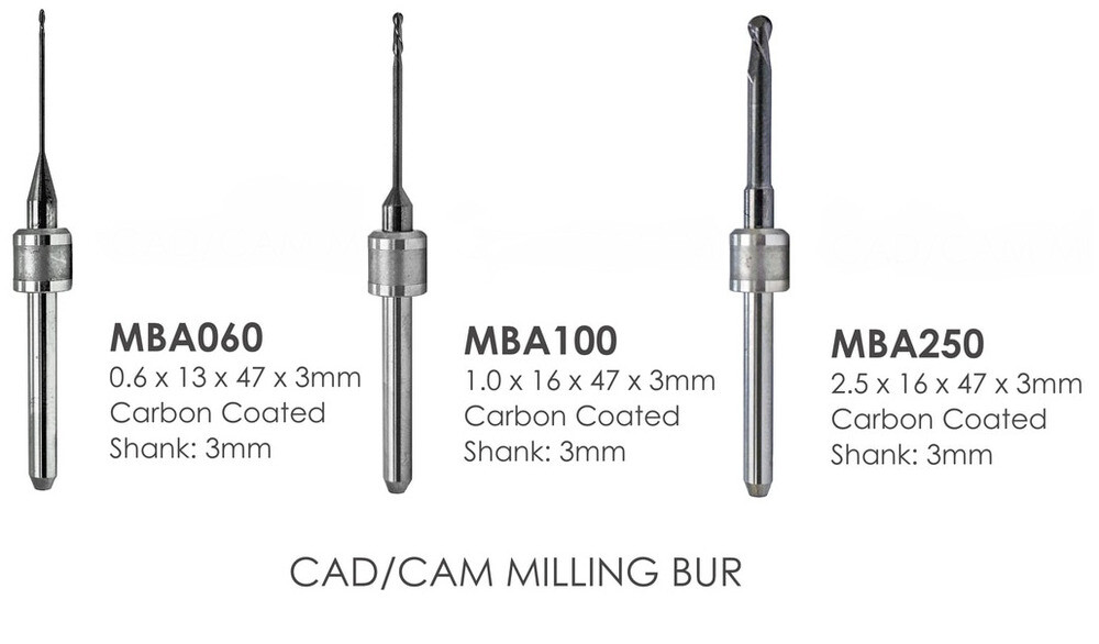 Zirconia Milling Burs - Carbon Coated -  Amann Girrbach CAD/CAM - 3 Sizes