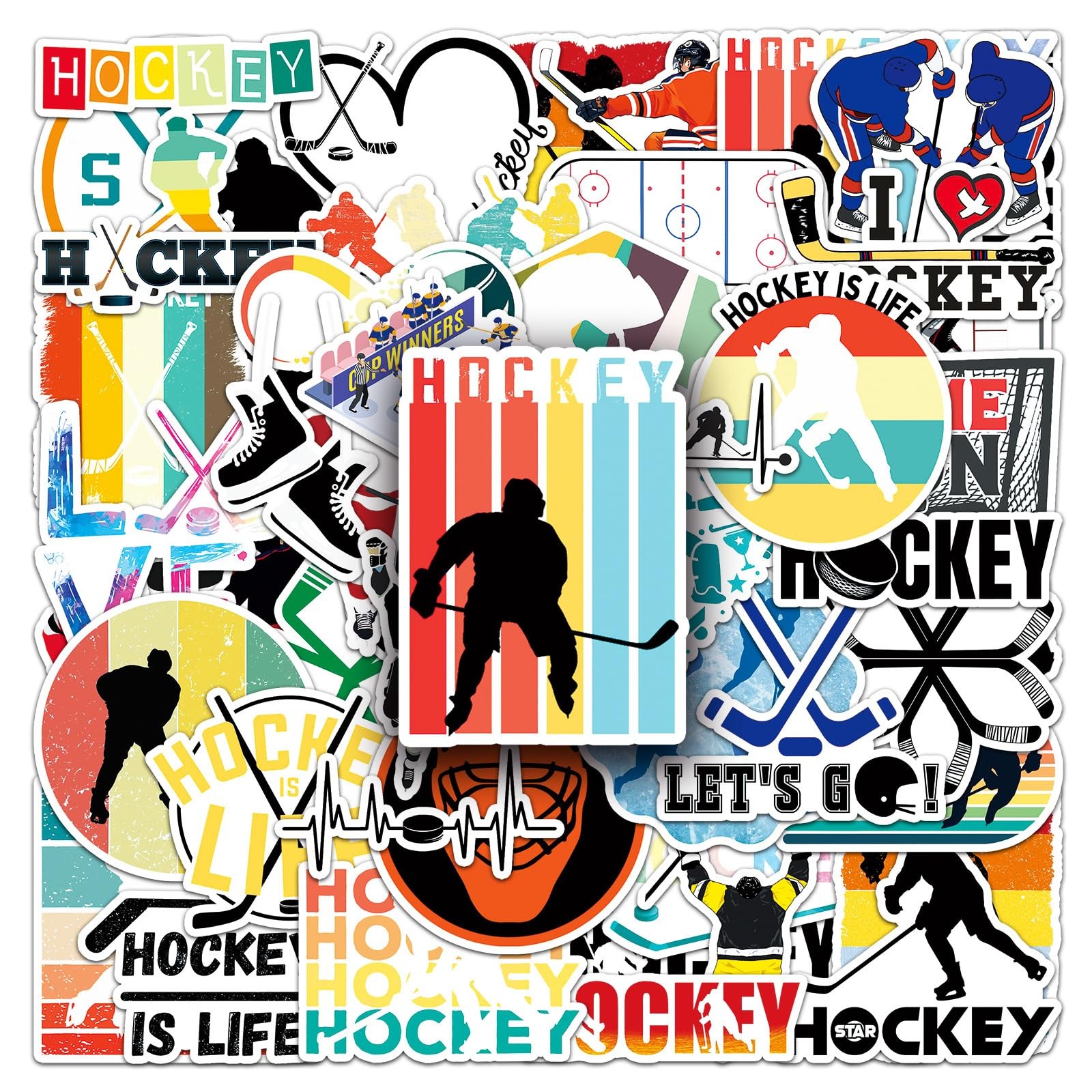 50 Pcs Hockey Stickers for Water Bottle, Gxizlba Ice Vinyl