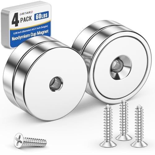 4 Pc round Base Cup Magnet 60LBS Strong Rare Earth Magnet Heavy Duty