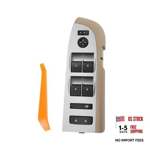 22968506 Front Left Driver Side Door Lock Silver Tone Panel, Tan Bezel Cover