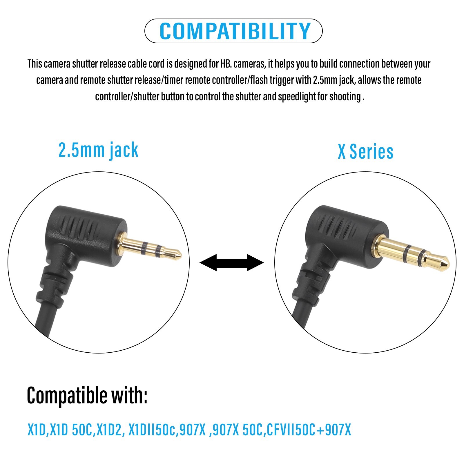 2.5mm-X/3.5mm-X Series Shutter Release Remote Control Cable for Hasselblad X1D