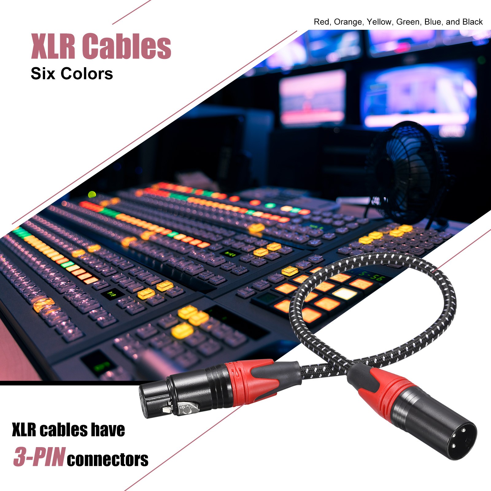 6pcs XLR Cables 1.2ft 21AWG Microphone Cables Nylon Braided Speaker Patch Cables