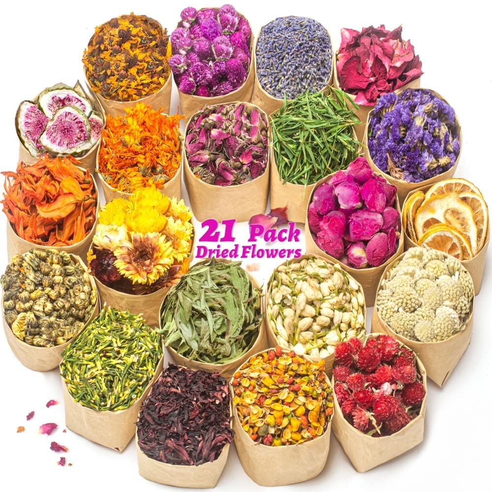 LAVEVE Dried Flowers, 21 Bags 100% Natural Dry 21 Bags, 21 Flowers