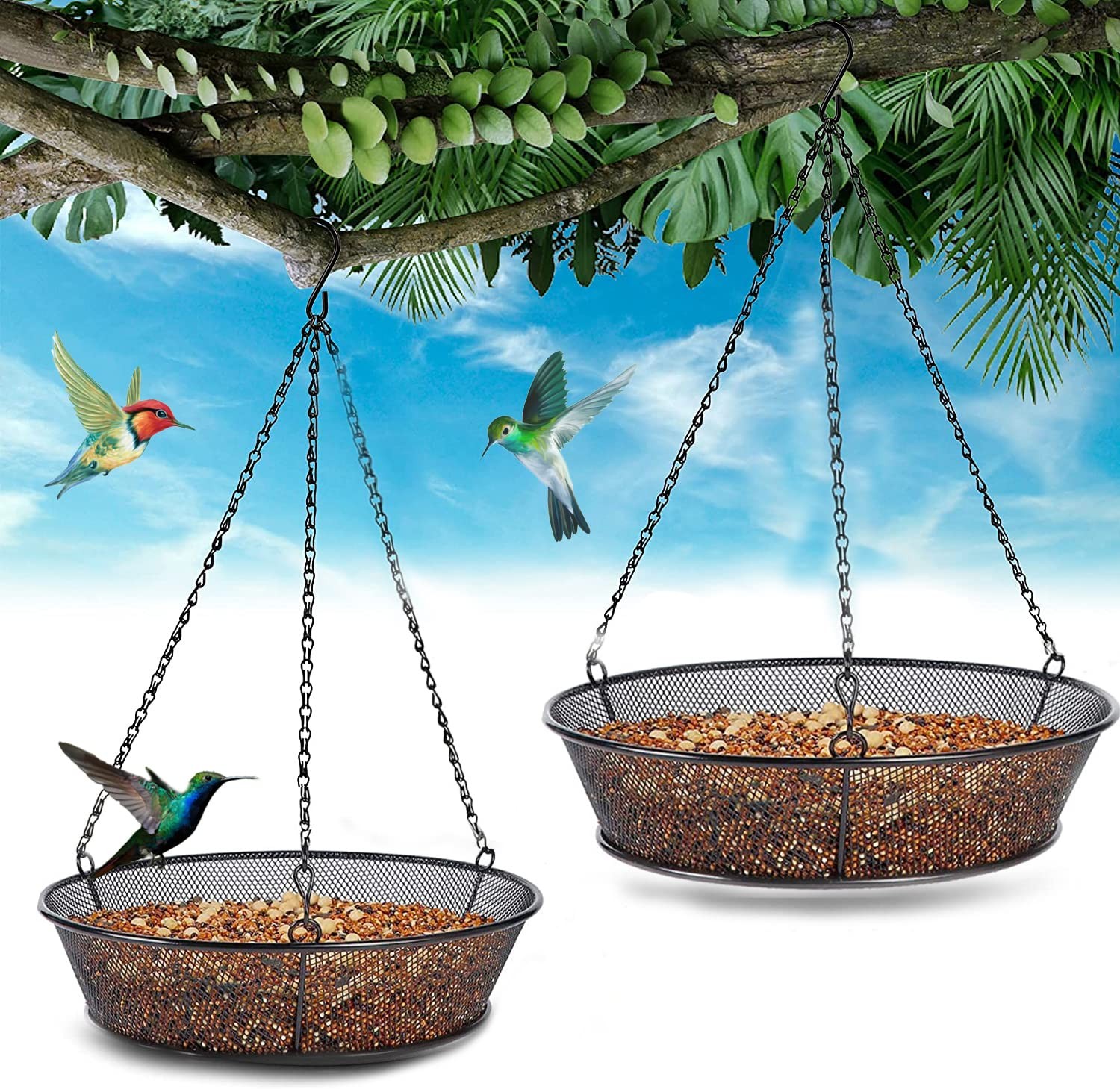 2 Pack Hanging Bird Feeder, Feeder for Garden Yard 2, Black&Black