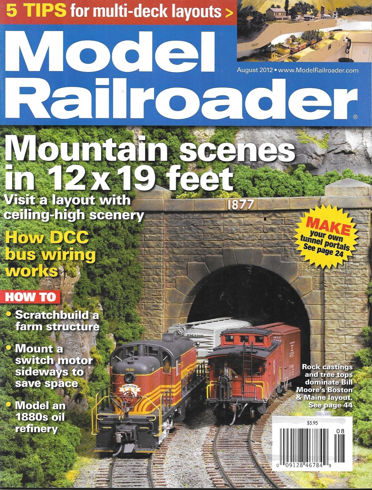 Model Railroader Aug.2012 Mountain Layout Multi Deck Oil Refinery Tunnel Portal