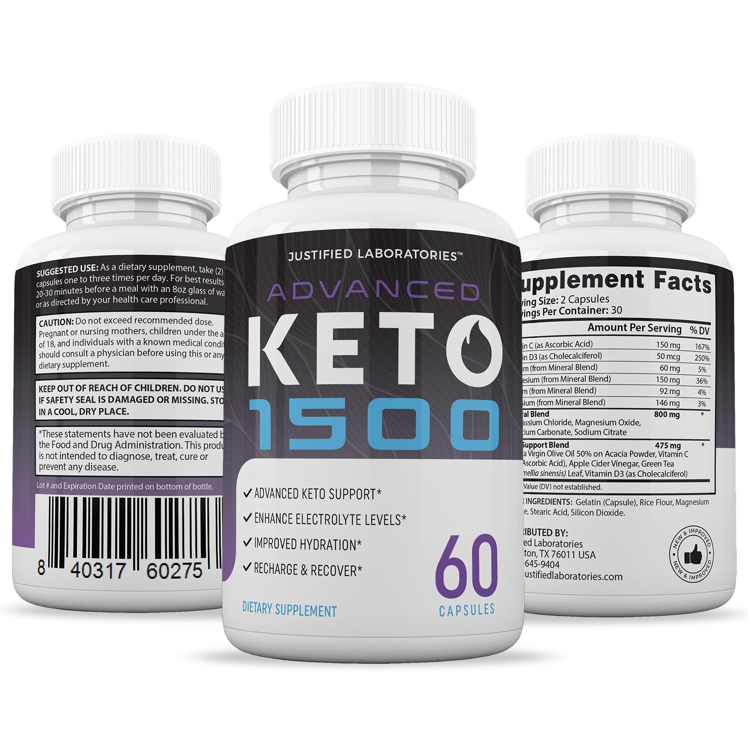 Advanced Keto 1500 Keto ACV Pills 1275MG New Improved Formula 60 Capsules
