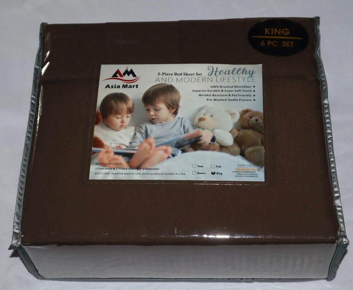 6 Piece King Sheet Set Microfiber Brown New