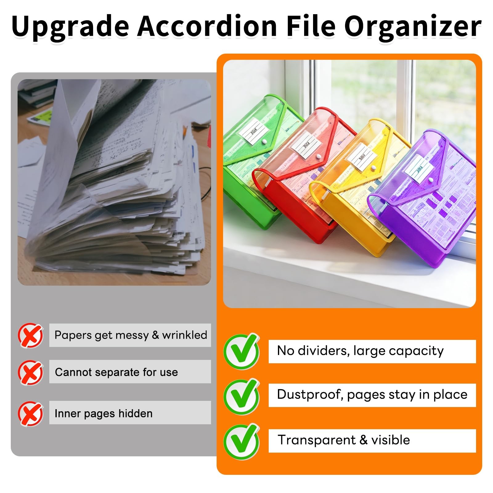 Best Plastic Expanding File Folder, Transparent Envelopes with Snap Closure No