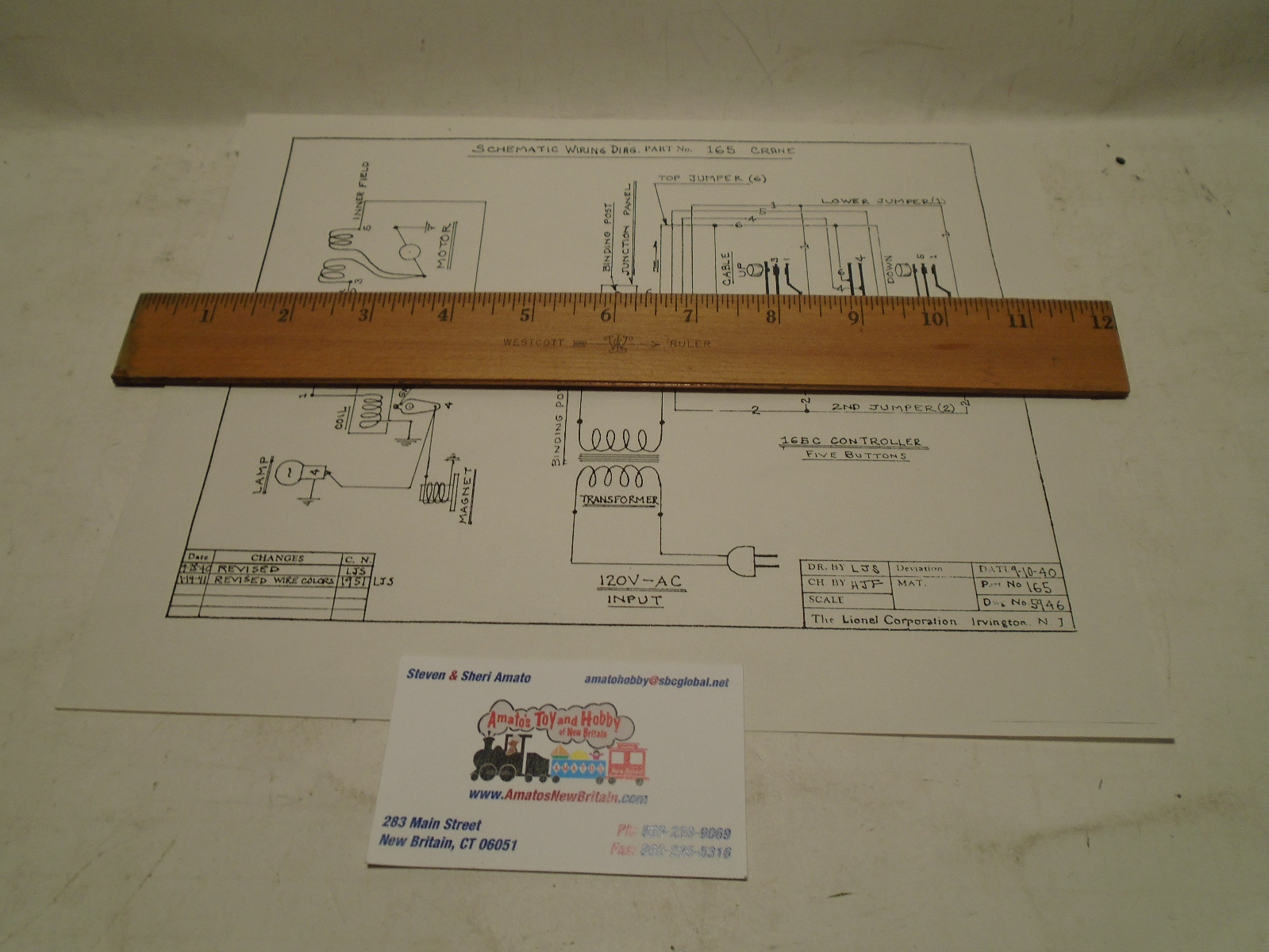 SCHEMATIC WIRING DIAGRAM FOR LIONEL #165 CRANE REPRINT