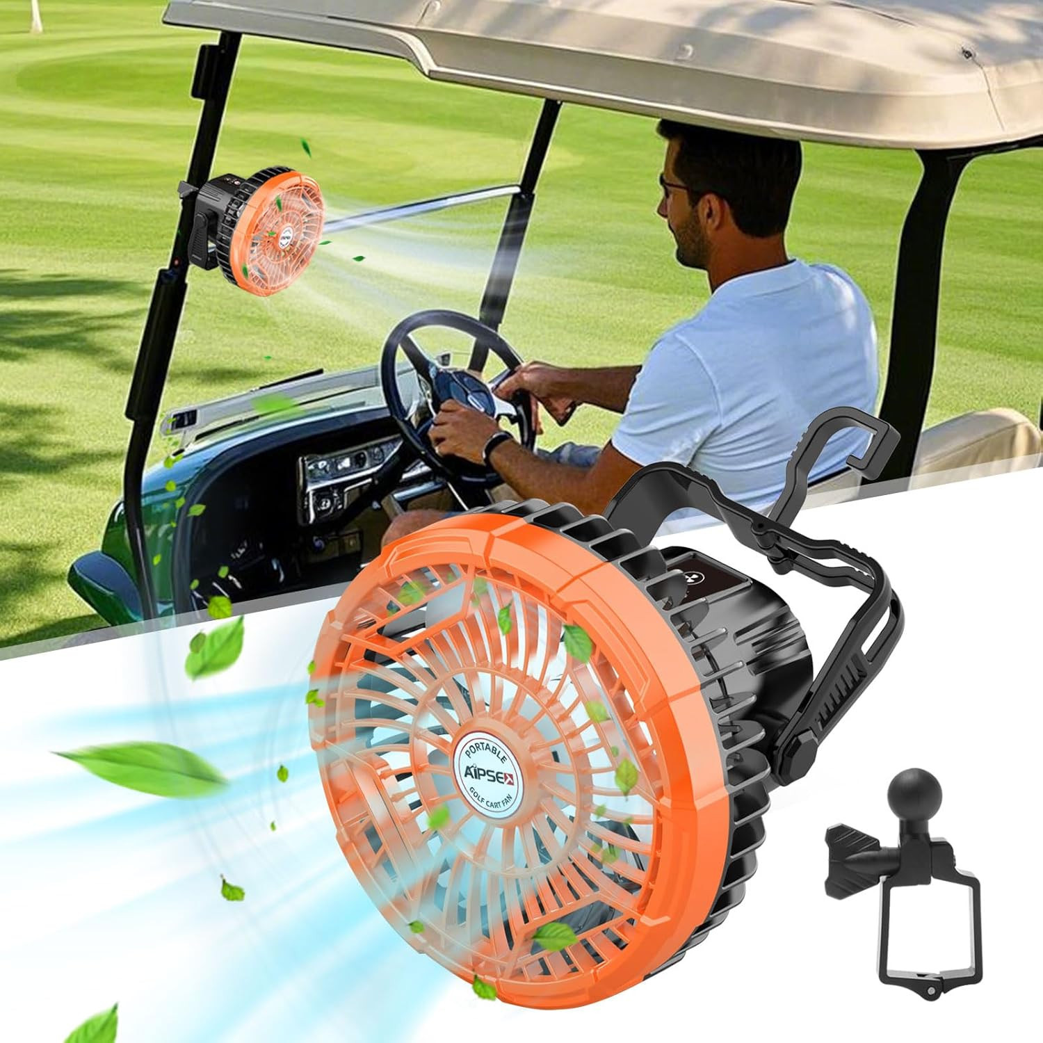 Rechargeable Golf Cart Fan, 10400Mah Battery, 3-Speed with LED Light, 36 Hrs Wor