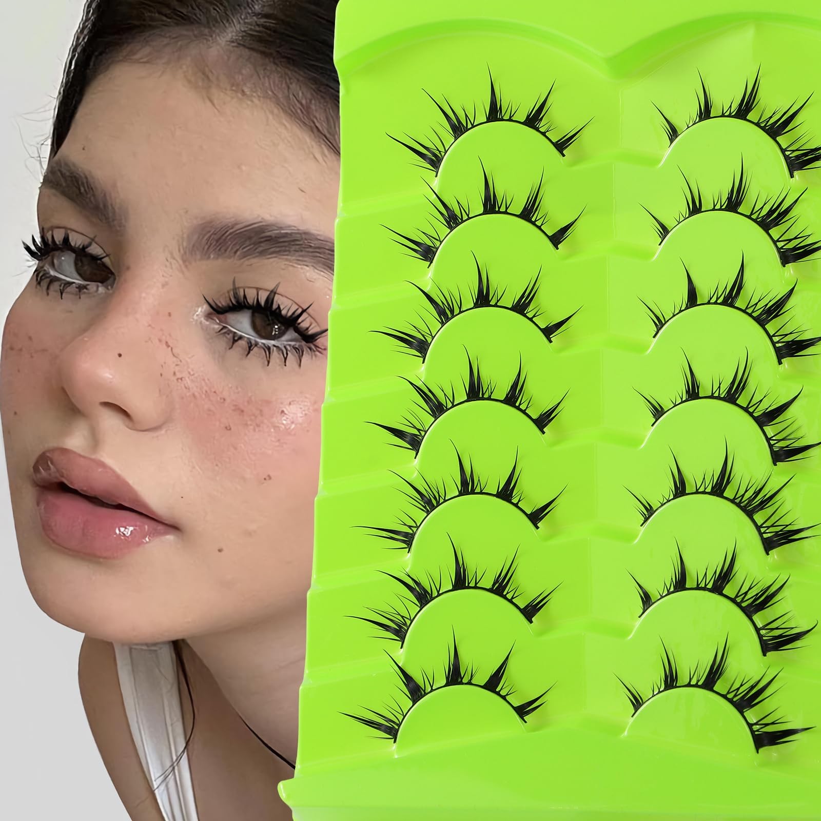 outopen 7 Pairs Manga Lashes Natural Look False 1 pair (Pack of 7), Black