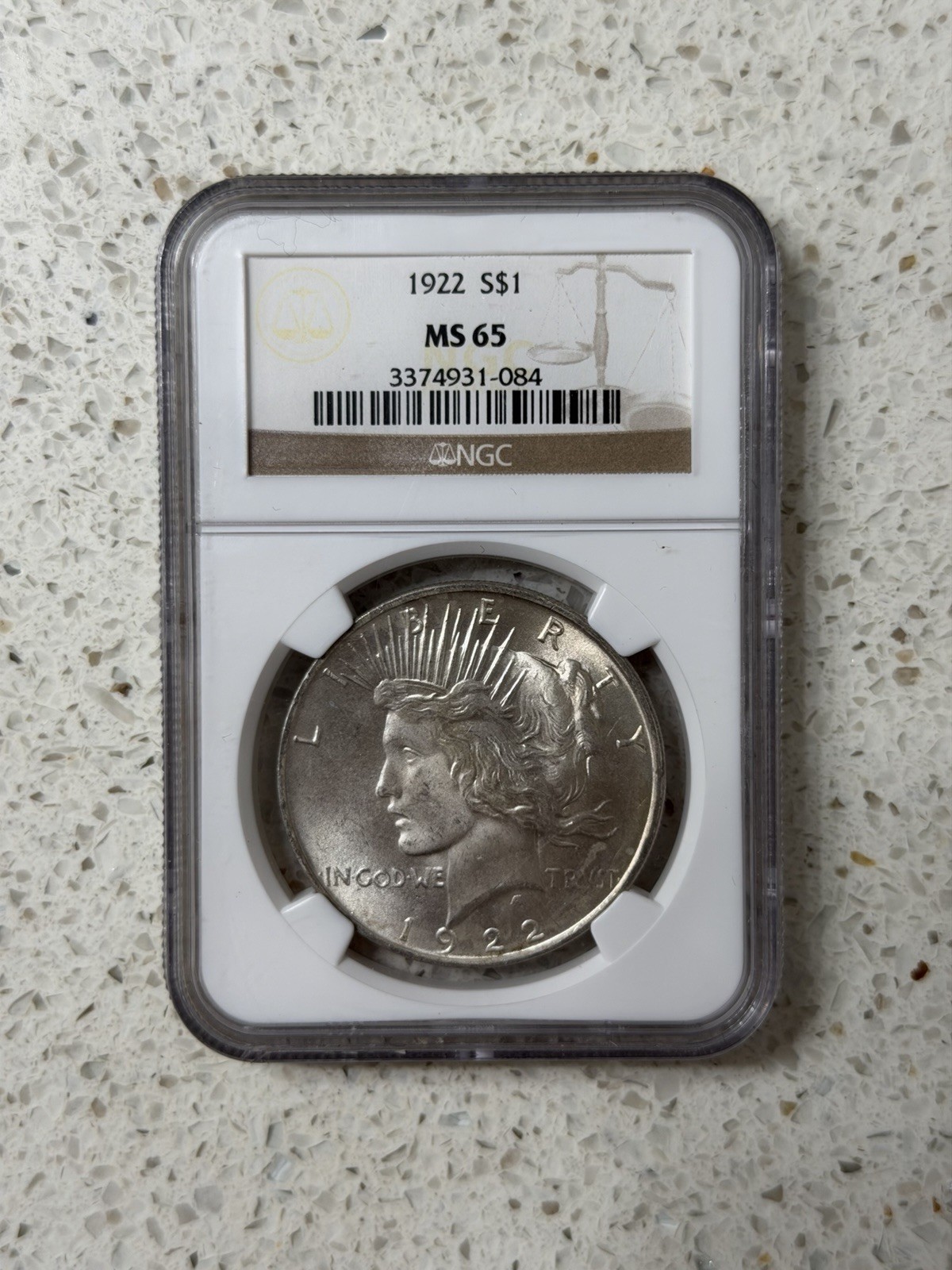 1922 Silver Peace Dollar $1 NGC MS65