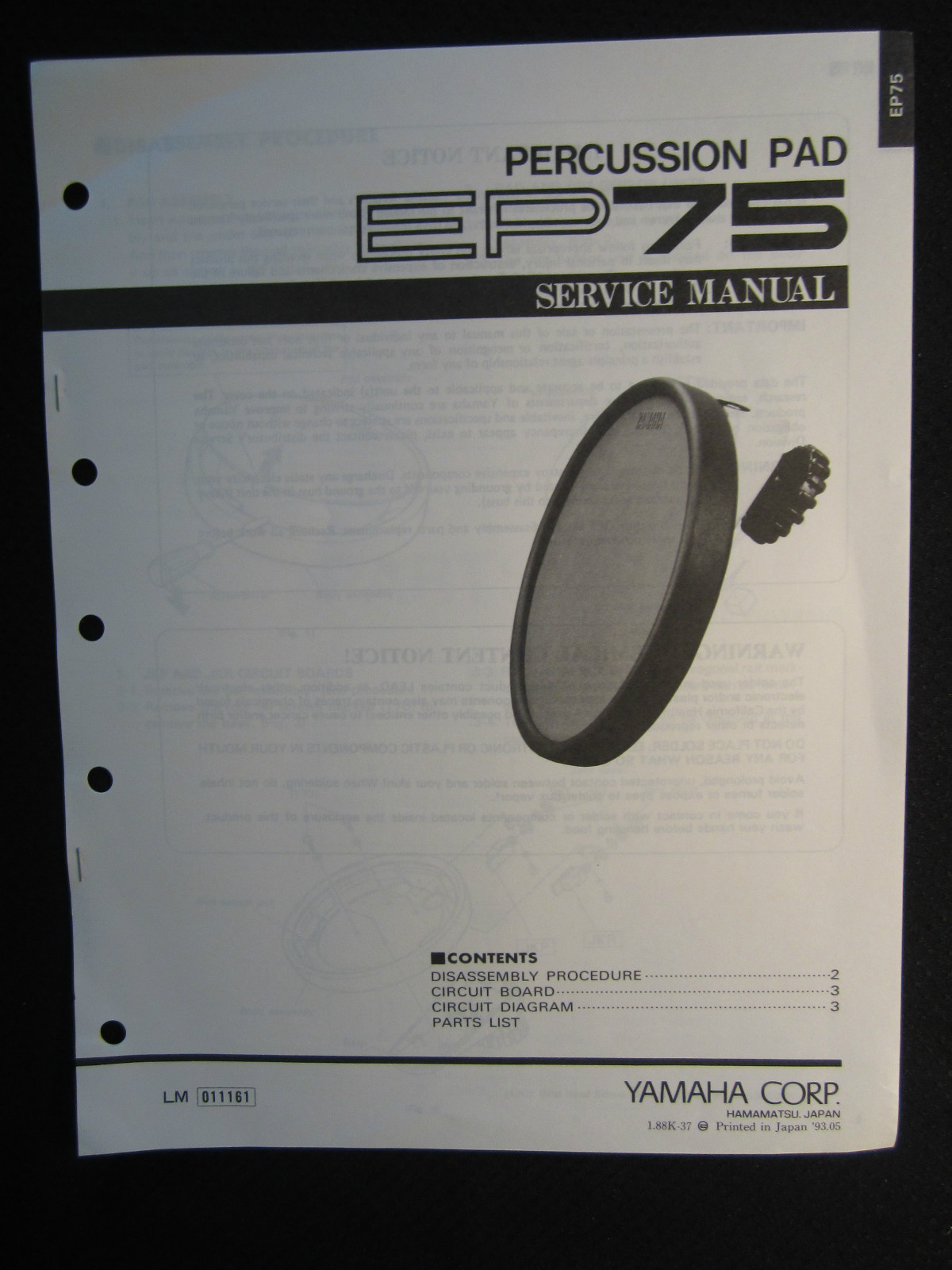 Yamaha Percussion Pad EP75 Service Manual Schematics Wiring Parts EP-75