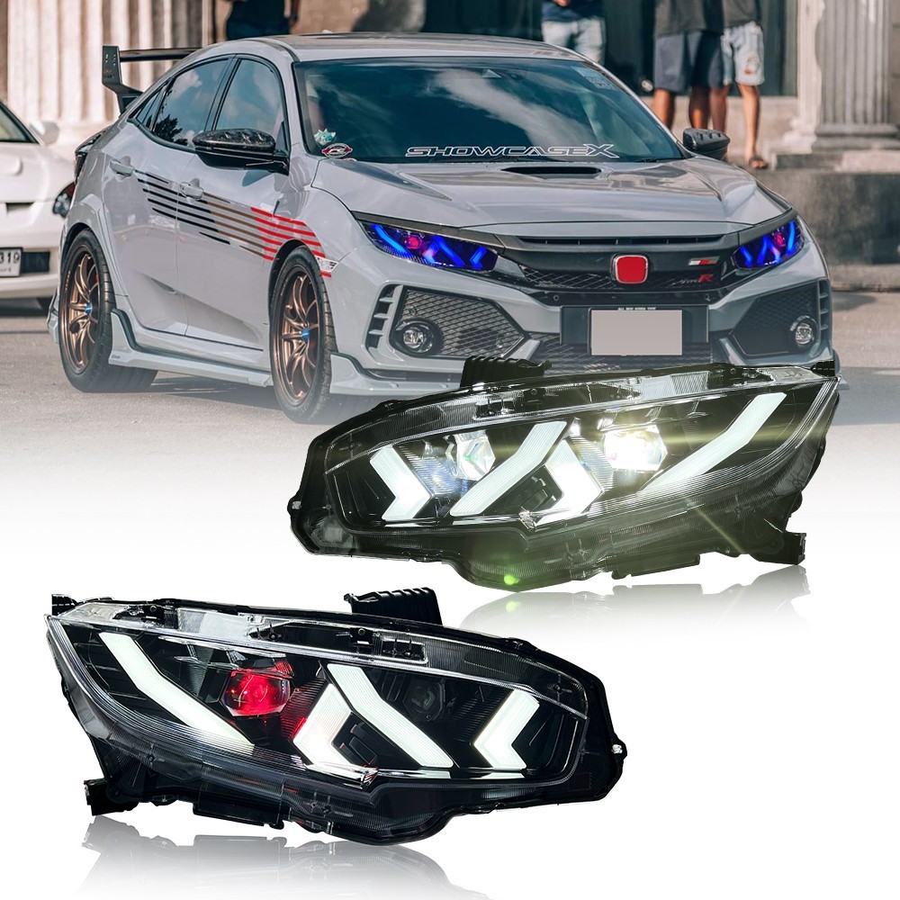 Pair LED Headlights for Honda Civic 10th Gen 2016-2021 Devil Eyes Turn Singal