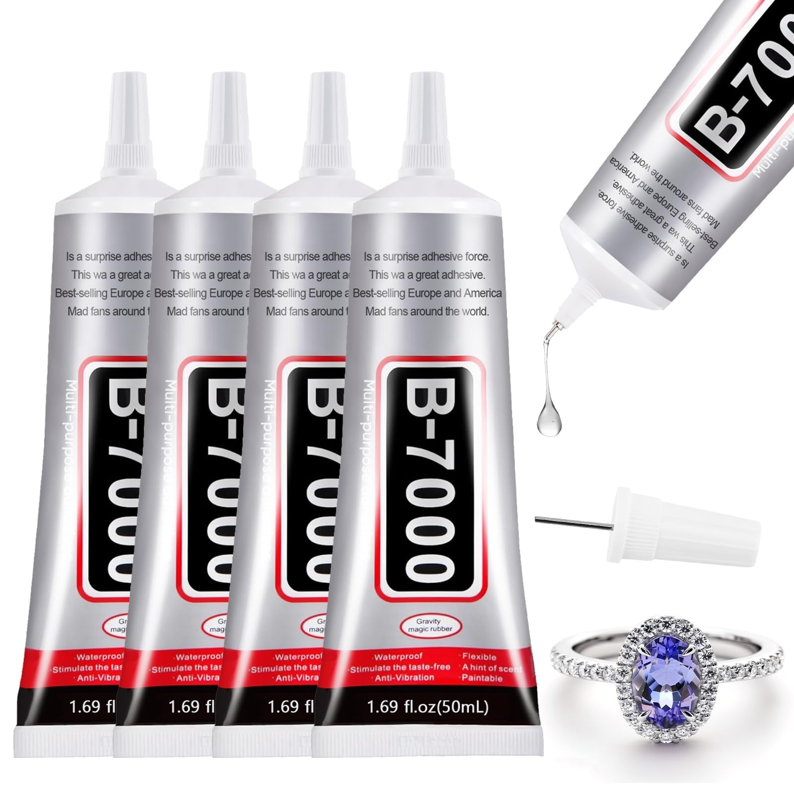 4 PCS 50ml B7000 Glue Clear with Precision Tip, Bedazzling Glue, Rhinestone G...