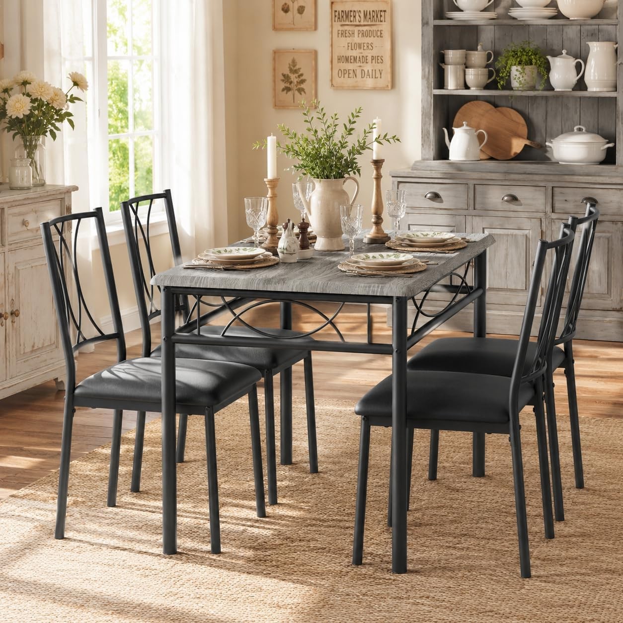 Dining Table Set, 5 Piece Rectangle Dining Kitche Table Set for 4 with 4