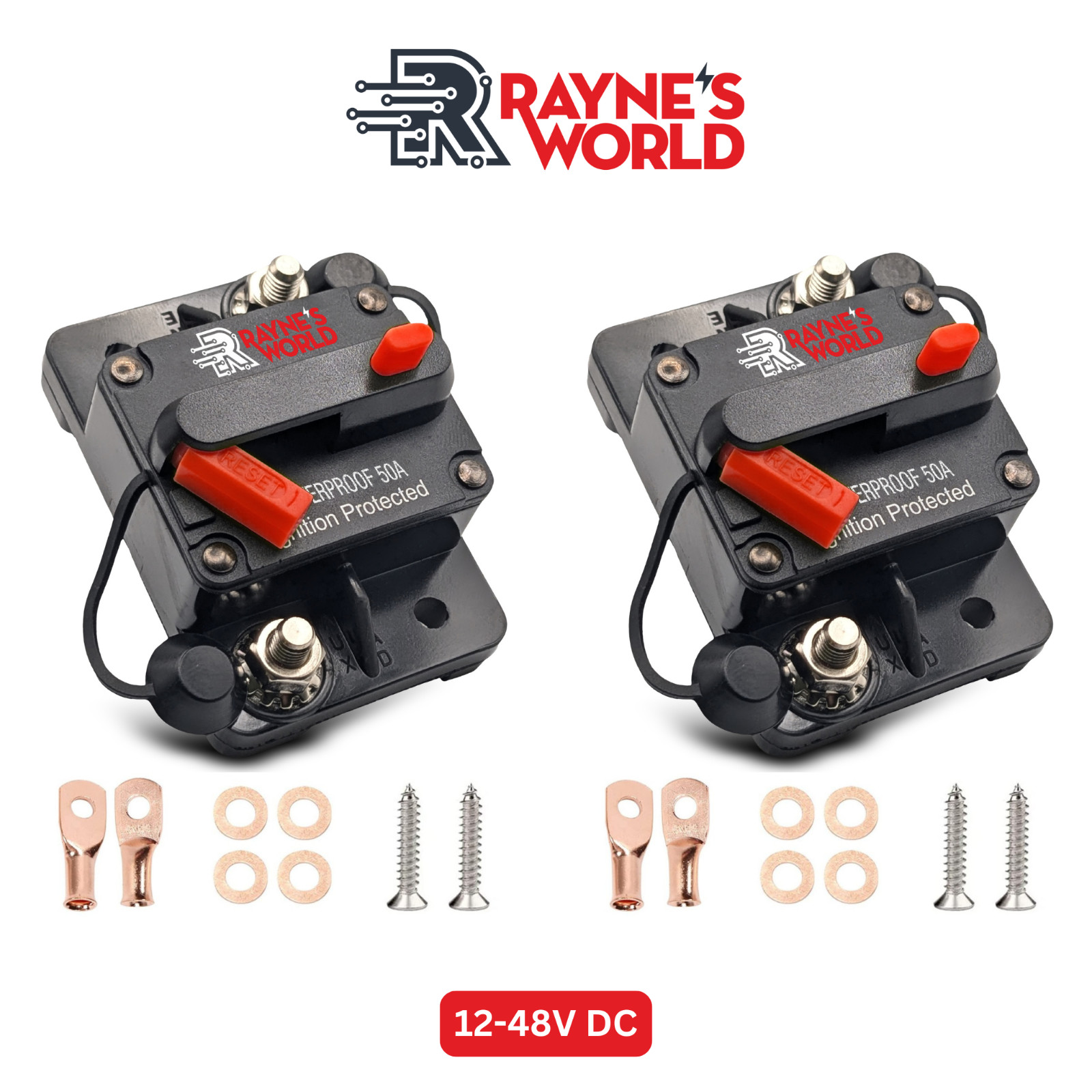 2 PACK 50 Amp 12-48VDC Waterproof Circuit Breaker Auto/Marine/Solar Manual Reset