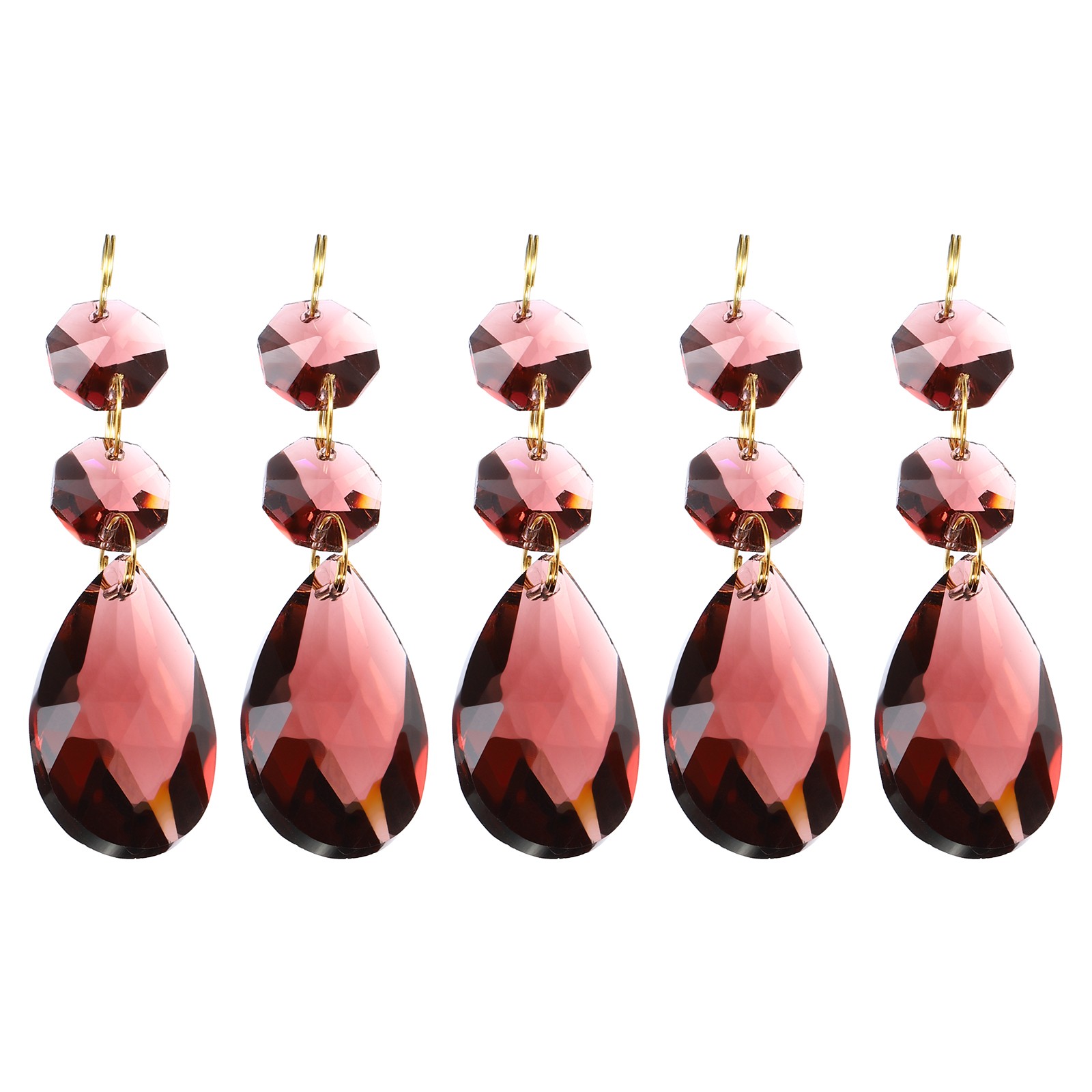 5Pcs 38mm Purple Crystal Teardrop w 14mm Octagonal Bead Purple