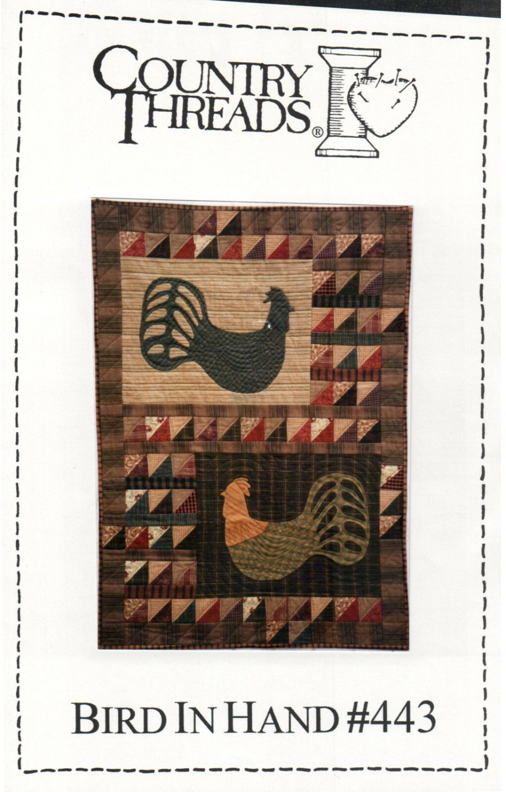 Bird In Hand Quilt Pattern 26 x 36 Wall hanging Primitive Chicken decor