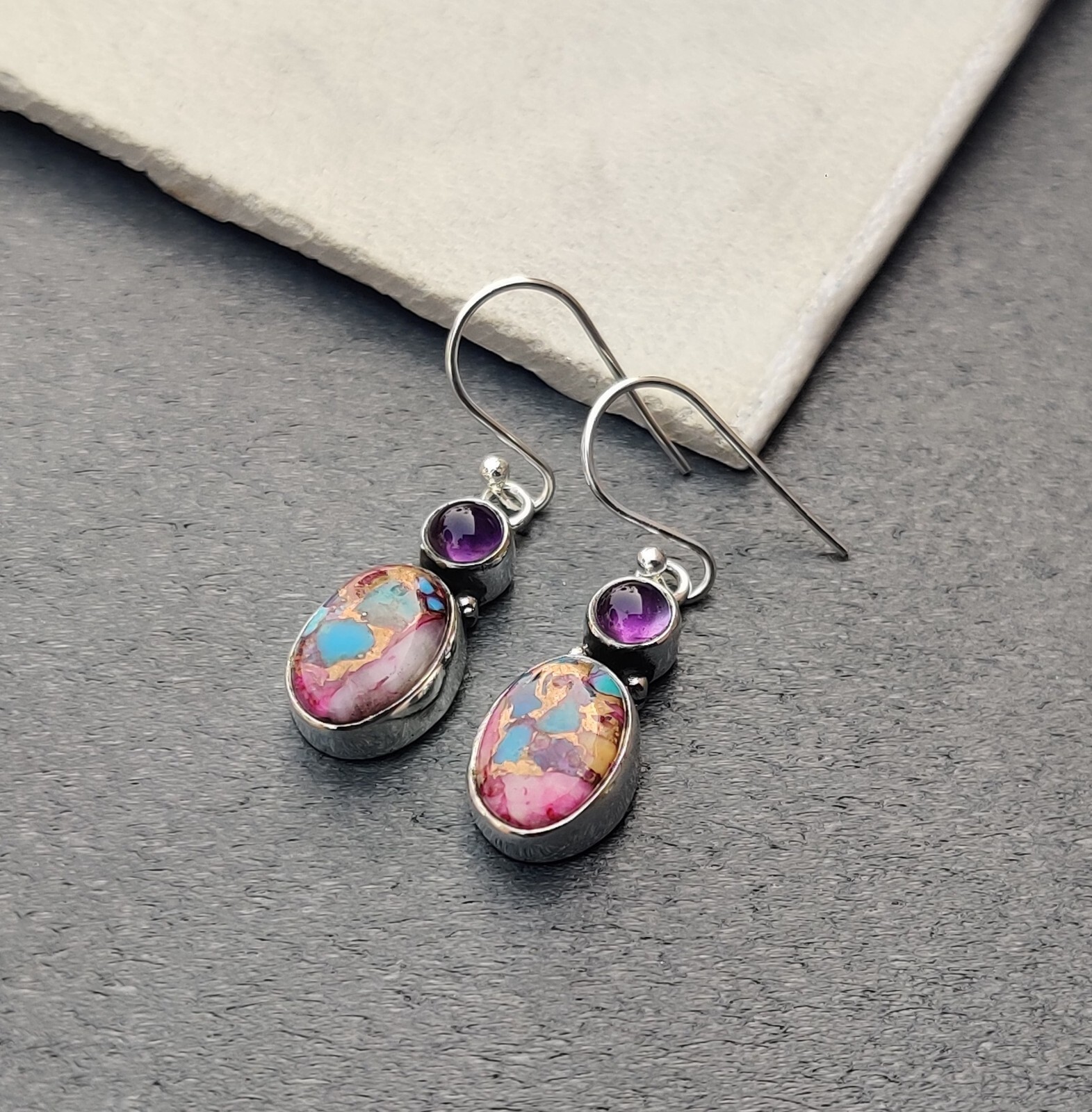 Pink Copper Turquoise Gemstone 925 Sterling Silver Handmade Fine Earring PG943