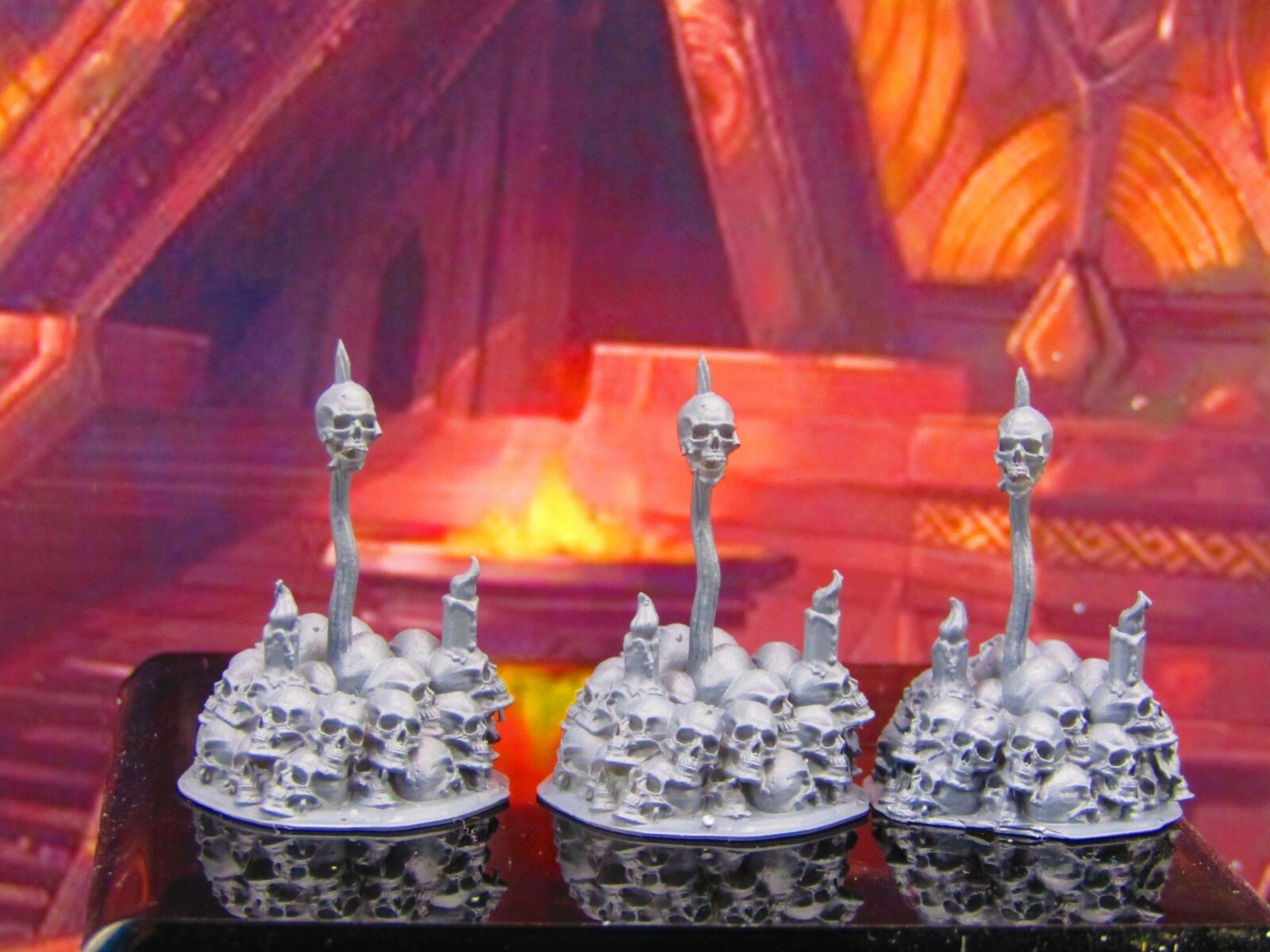 3pc Skull Pile w/ Pike & Candles Scatter Terrain Scenery Mini Miniature Model