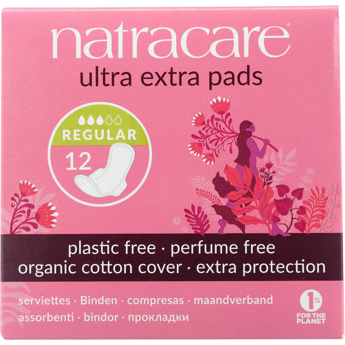 Natracare Ultra Extra Pads Regular 12 Count Menstrual Organic Cotton
