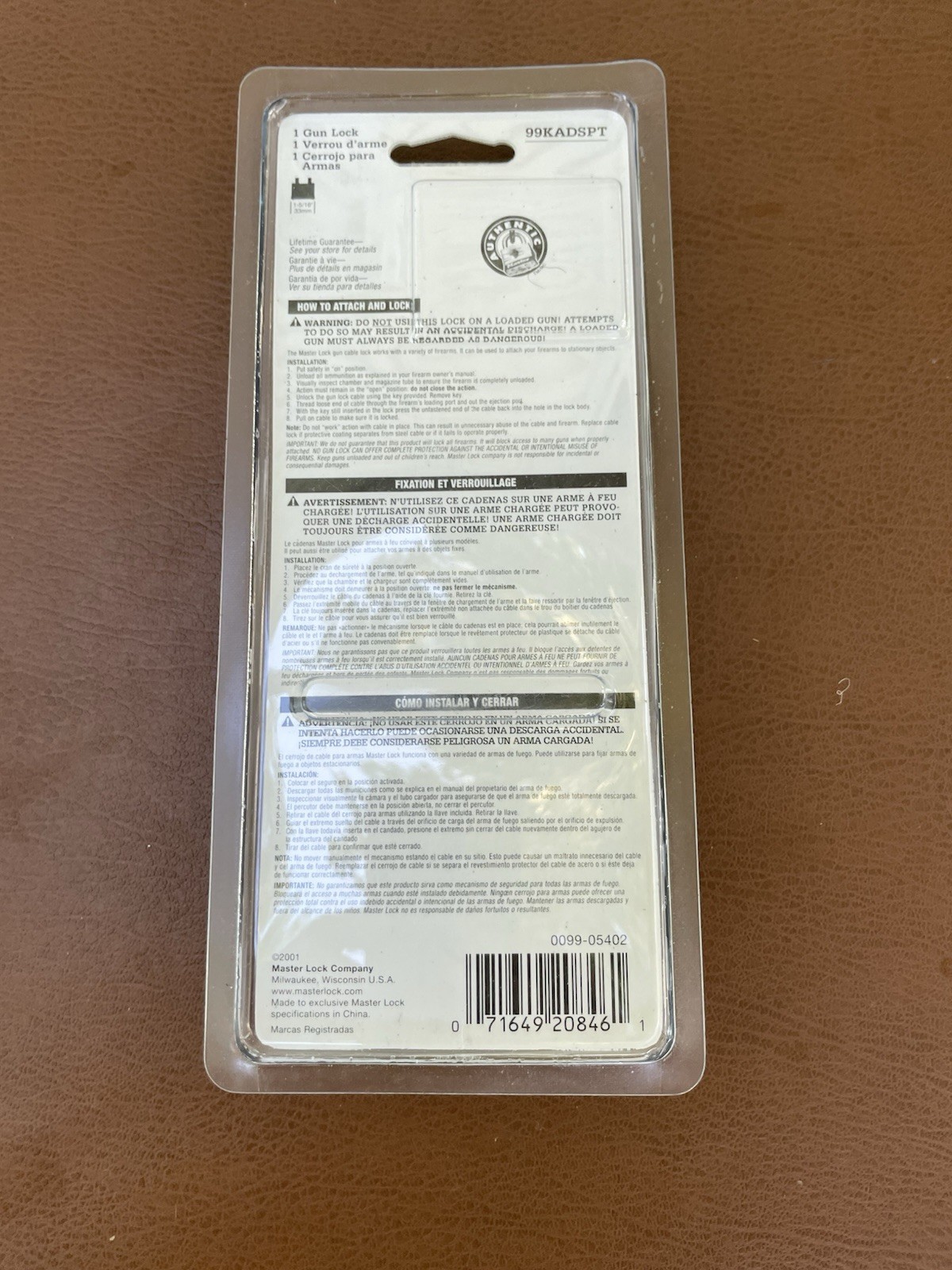 Master Lock 99KADSPT Cable Gun Lock, NEW/SEALED IN PACKAGE