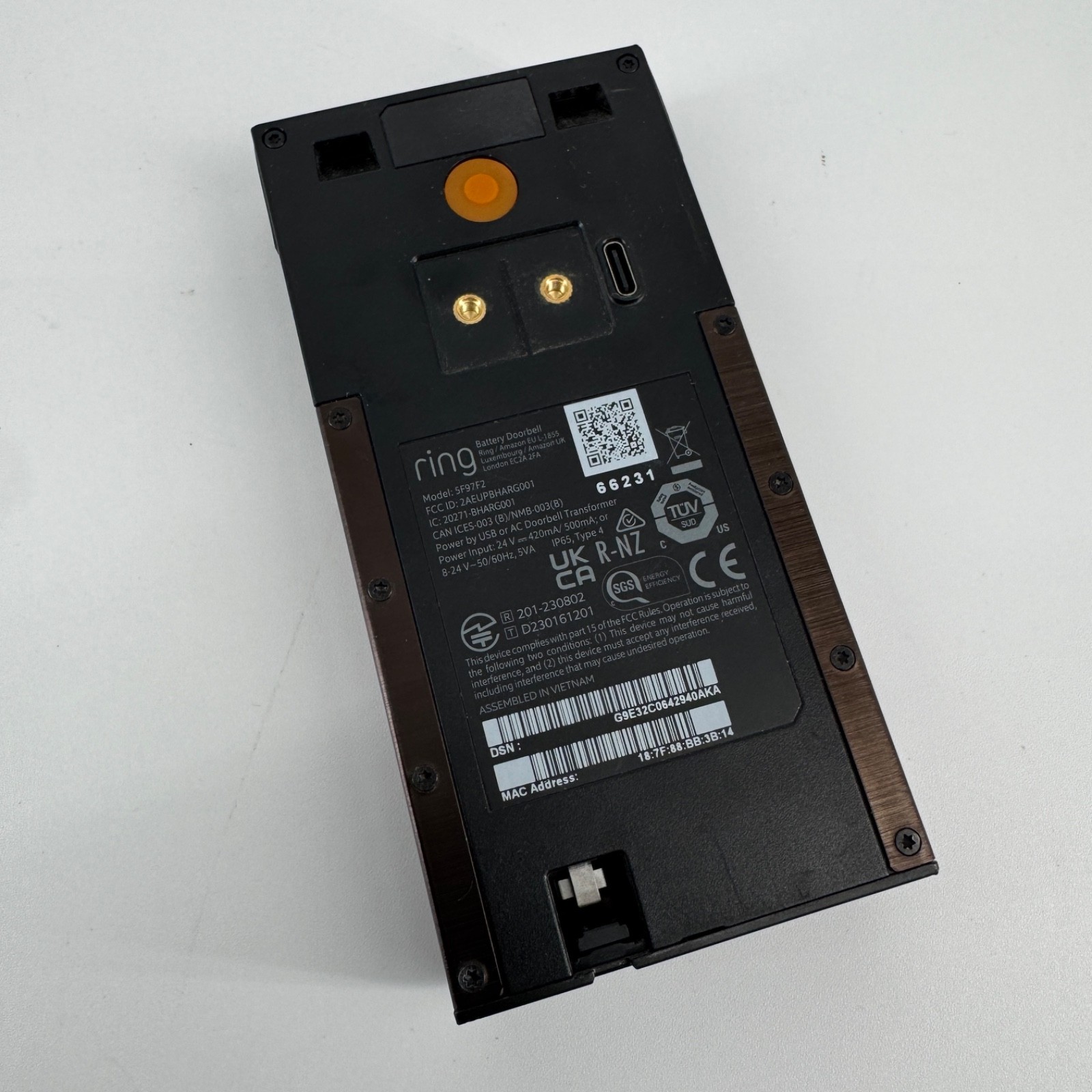 Ring Battery HD Video Doorbell 5F97F2 - Bronze