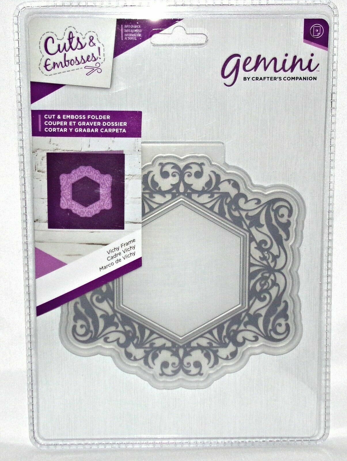 Gemini Vichy Frame Cut & Emboss Folder All New by Crafters Companion Free Ship