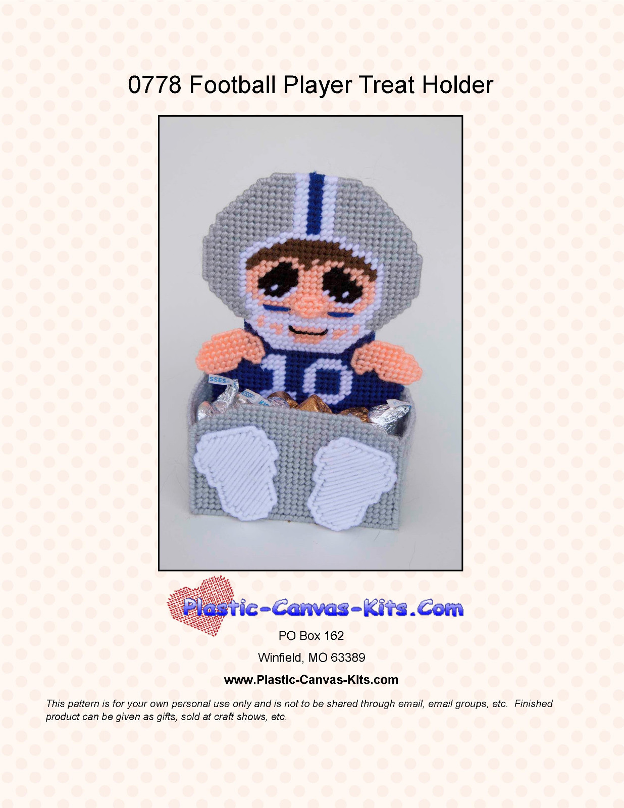 Football Player Treat Holder- Plastic Canvas Pattern or Kit