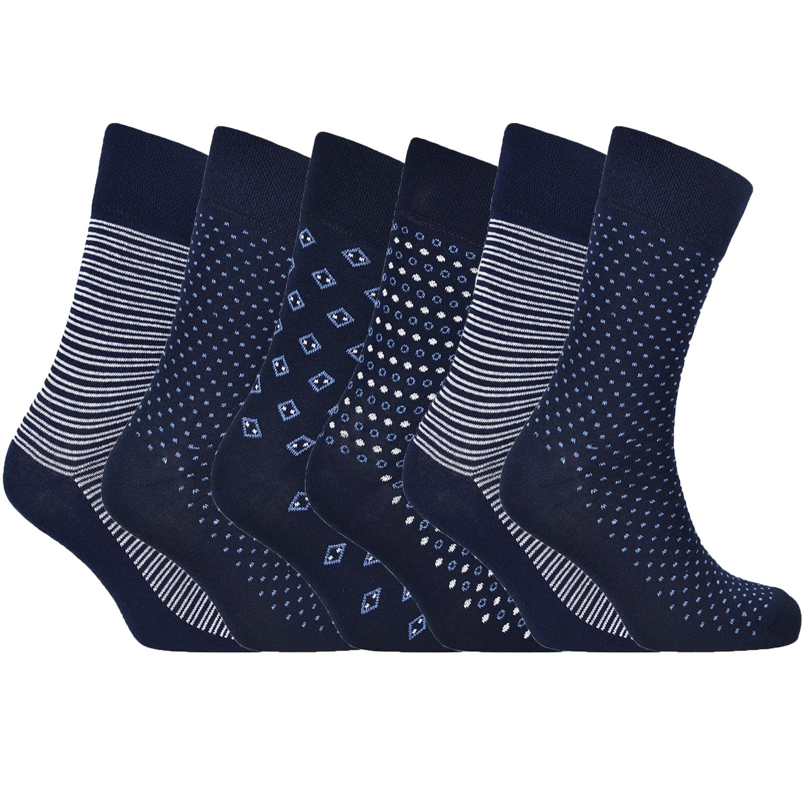 6-Pairs Navy Mix Mens Socks - UK 6-11 (EUR 39-46) - Assorted Navy Mixed Designs