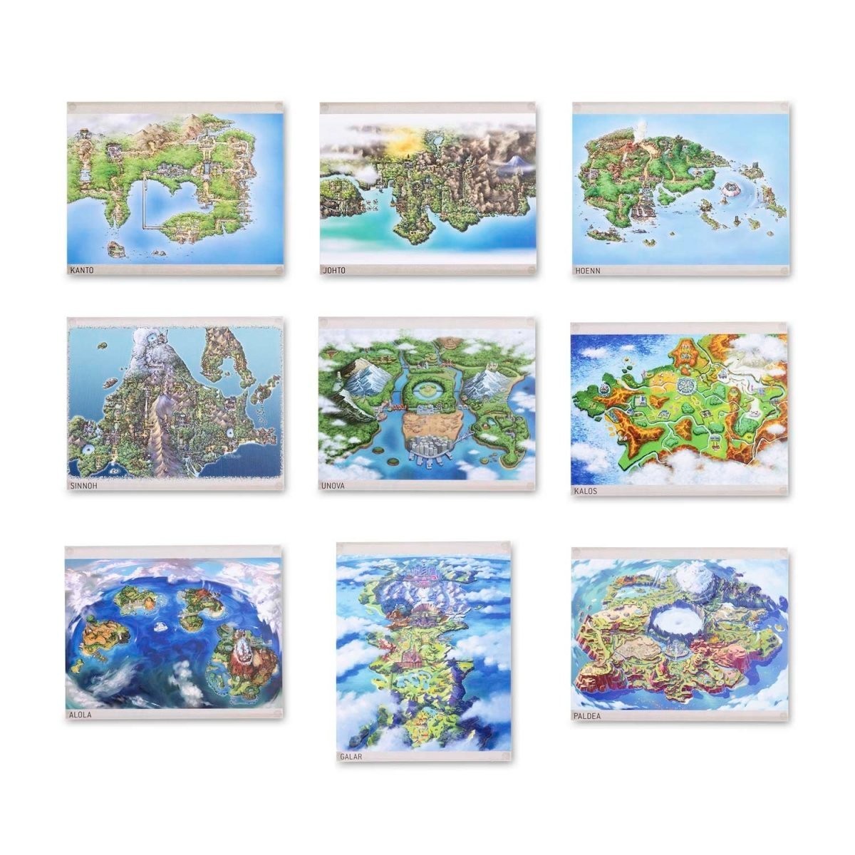 Pokemon Center Poster Flyer Region Maps 9 Pack Set Kanto Johto 8x10in