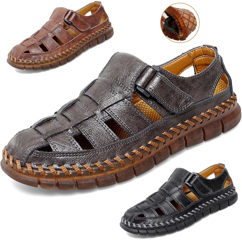 Men's Sandals Closed Toe Outdoor Leather Beach Sandals Hiking Closed Toe Outdoor
