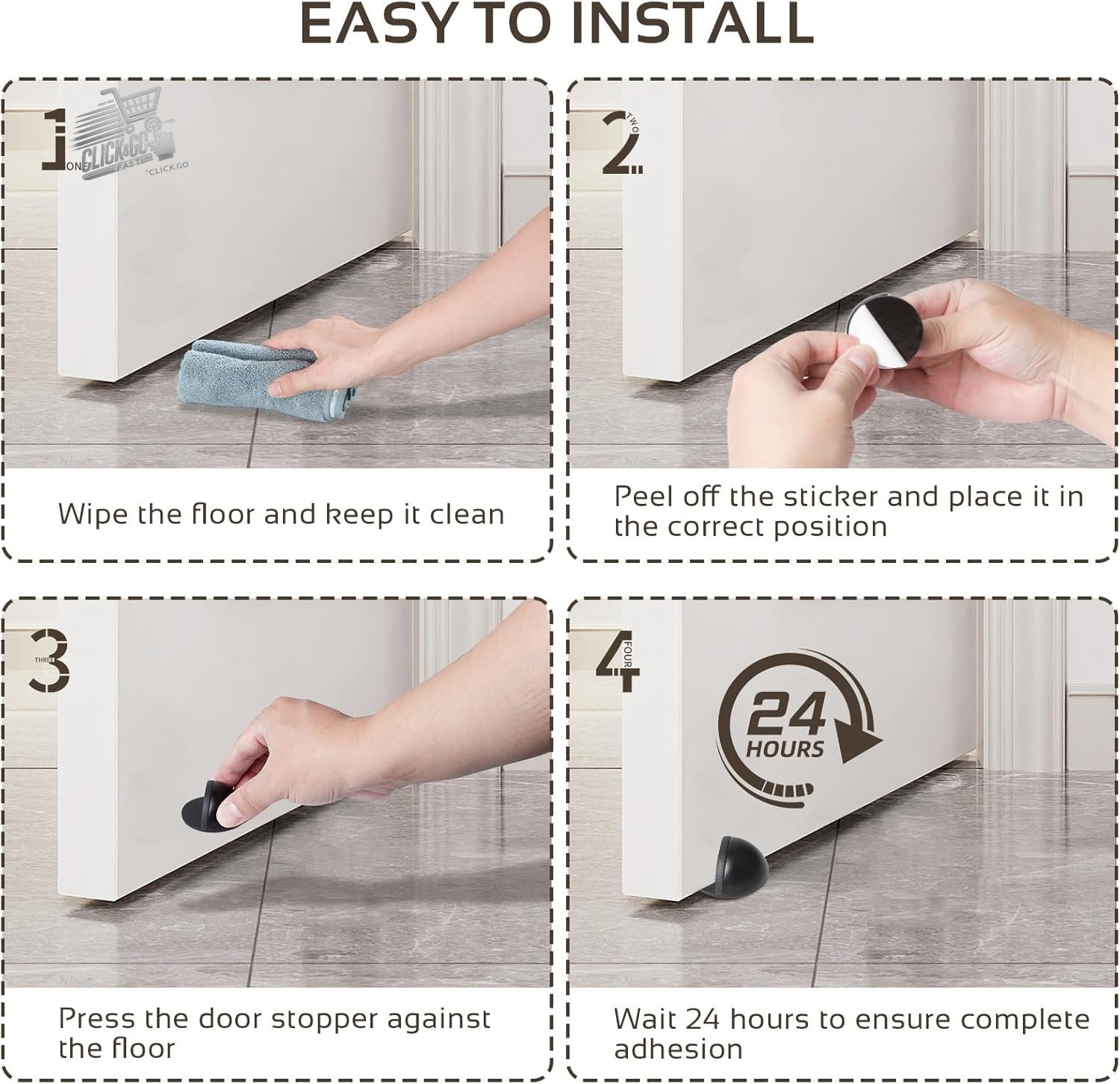 Stainless Steel Door Stop Adhesive Door Block Floor Rubber Bumper Wall Silver