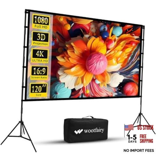 Projector Screen and Stand,  120 inch Foldable and Portable Projection Screen
