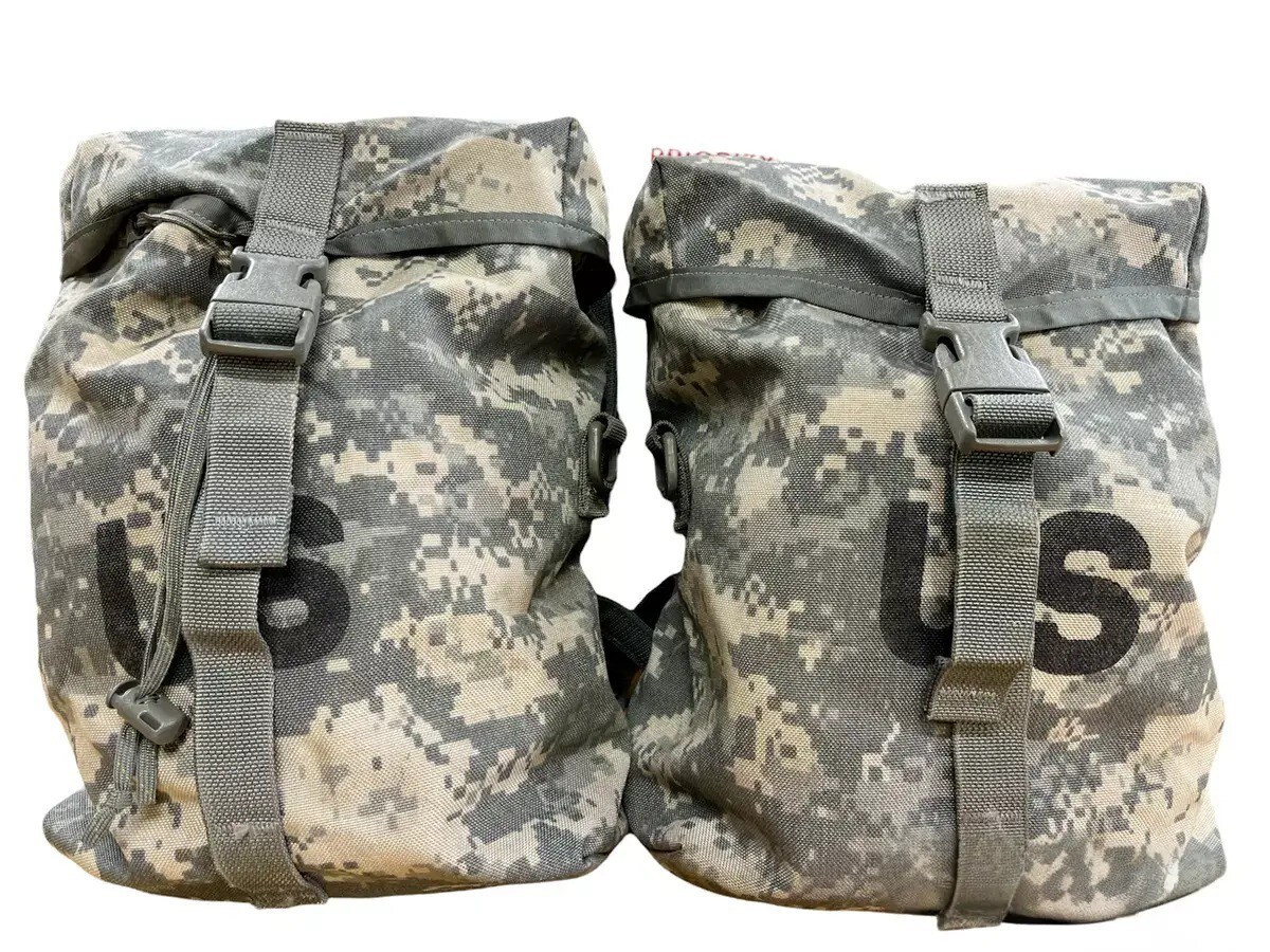 Lot Of 2 Sustainment Pouches for Army ACU Military Rucksack MOLLE w 2 Flags EXC