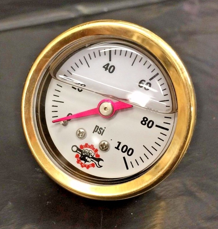 BRASS LIQUID FILLED OIL PRESSURE GAUGE 100PSI hd chopper bobber cafe white 100