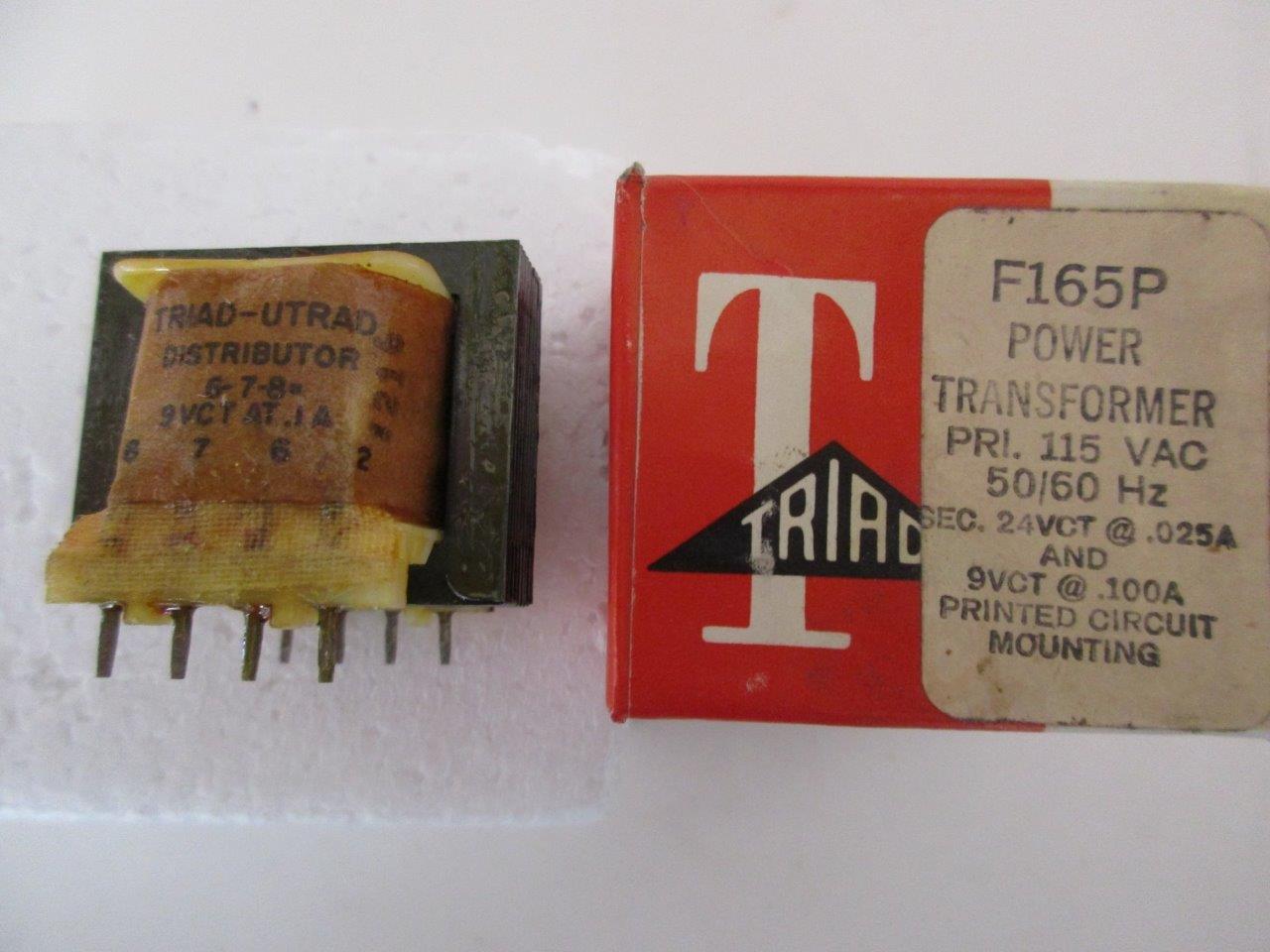 TRIAD Transformer F-165P Dual Sec 24 9 32 15 VCT .025 .1 .02 .06 A Pri 115V PC