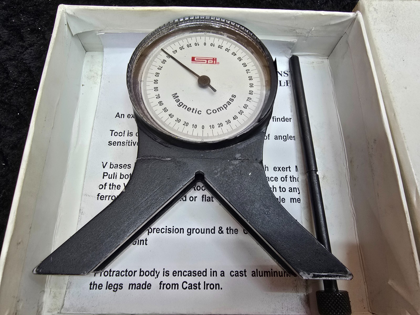 SPI 13-244-9 Magnetic Base Protractor: 5" H x 5" W, Max V Opening: 3-3/16"