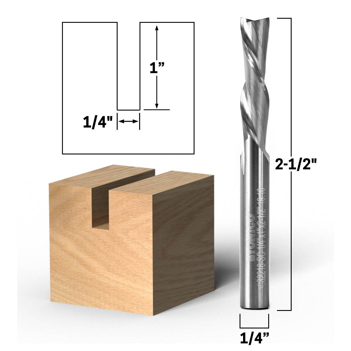1/4" Dia. 2 Flute Downcut CNC Router Bit - 1/4" Shank - Yonico 32216-SC
