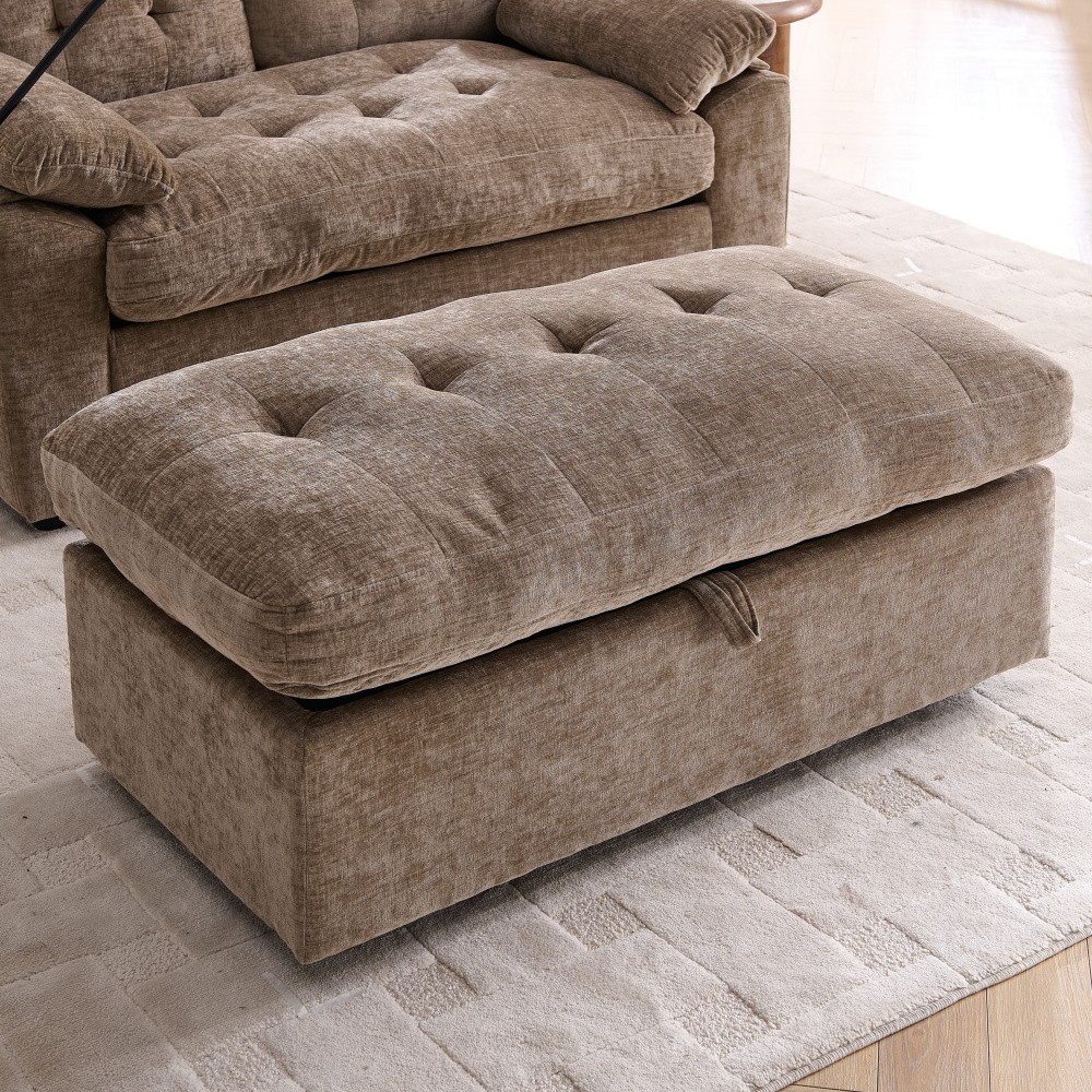 Double Sofa Recliner w/ Adjustable Backrest, USB Port, Ottoman - Brown
