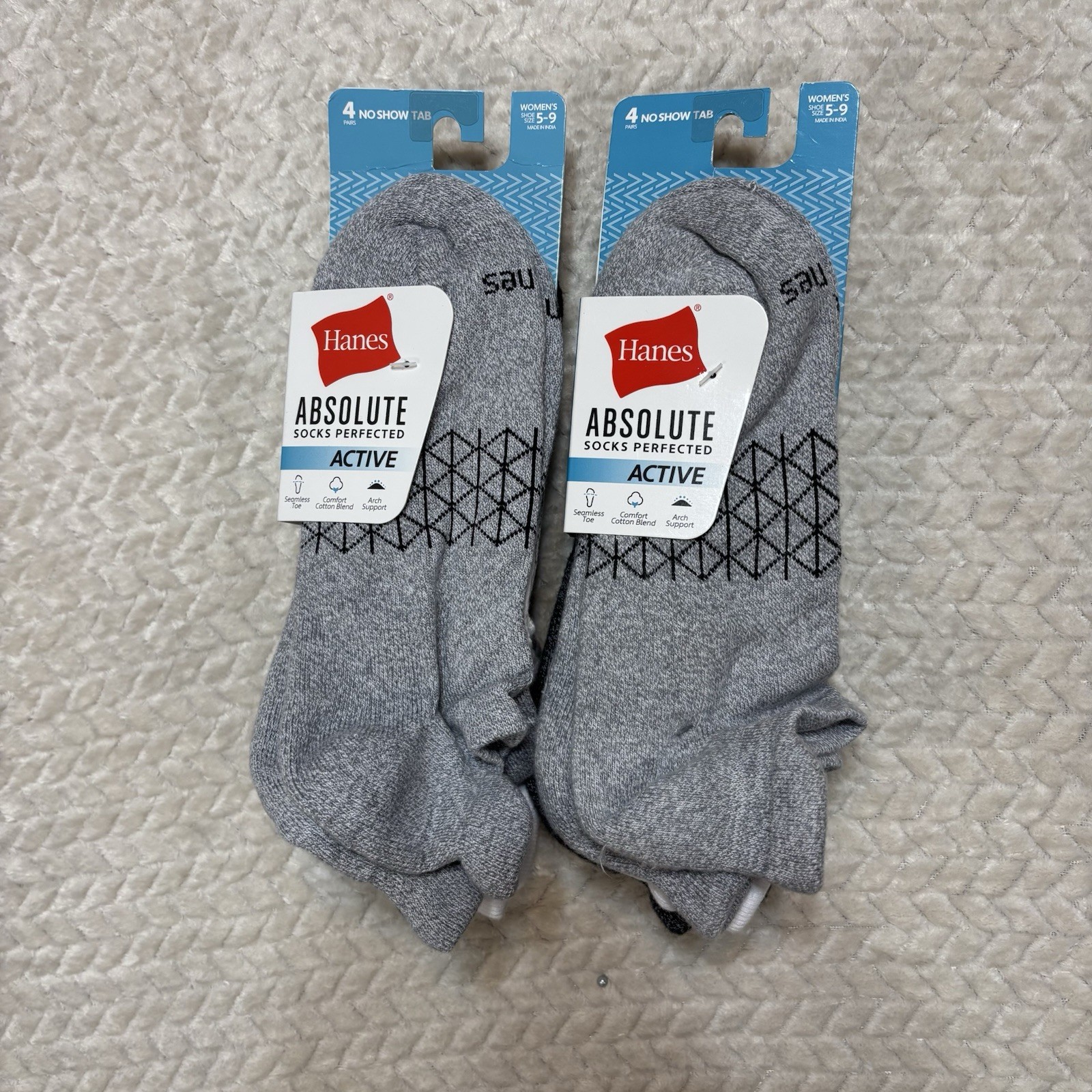 Women’s Hanes Absolute Active No Show Tab Socks 8pr Size 5-9 Multicolor